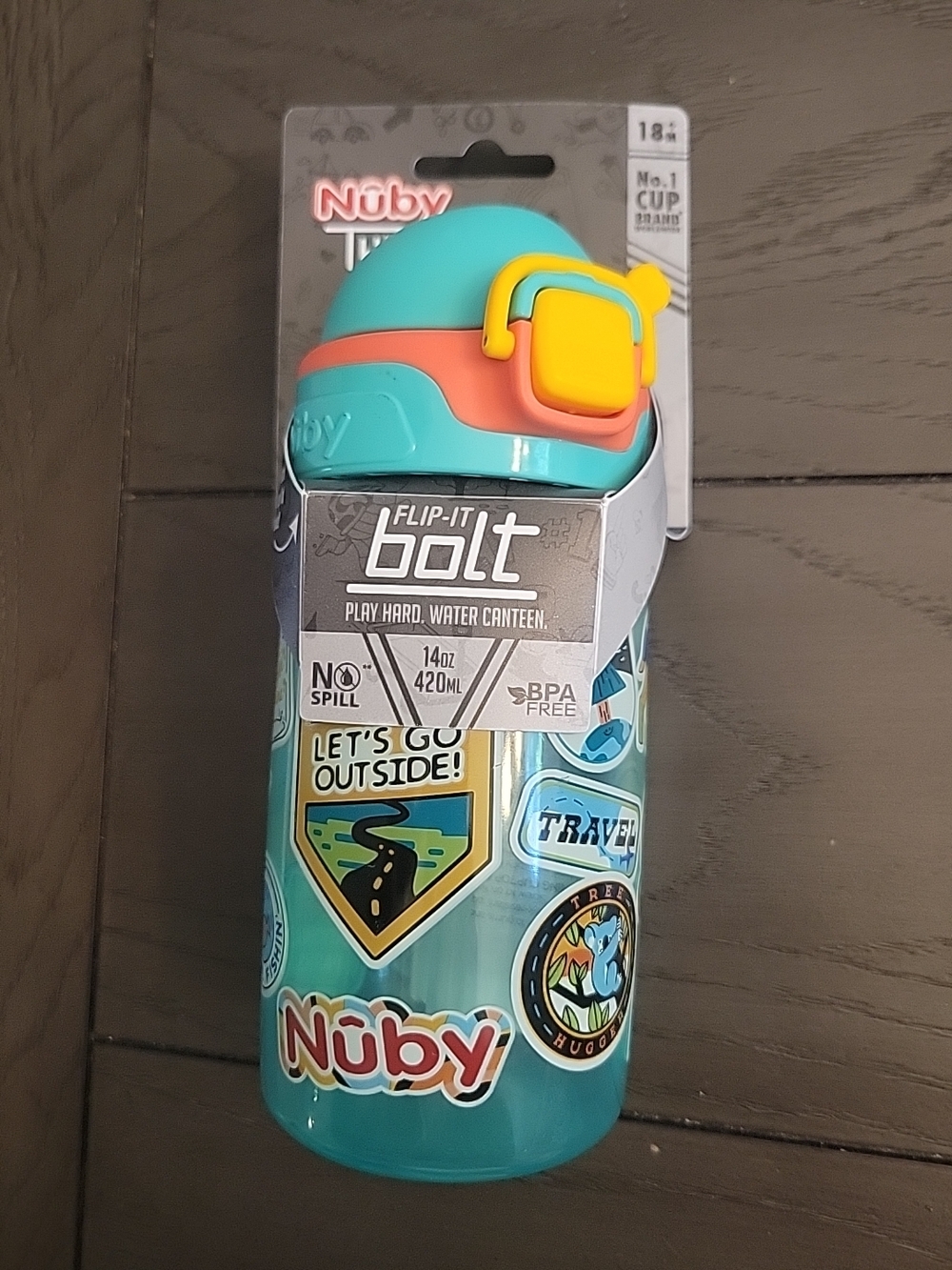 Nuby Flip-It Bolt Kids Water Bottle in Teal